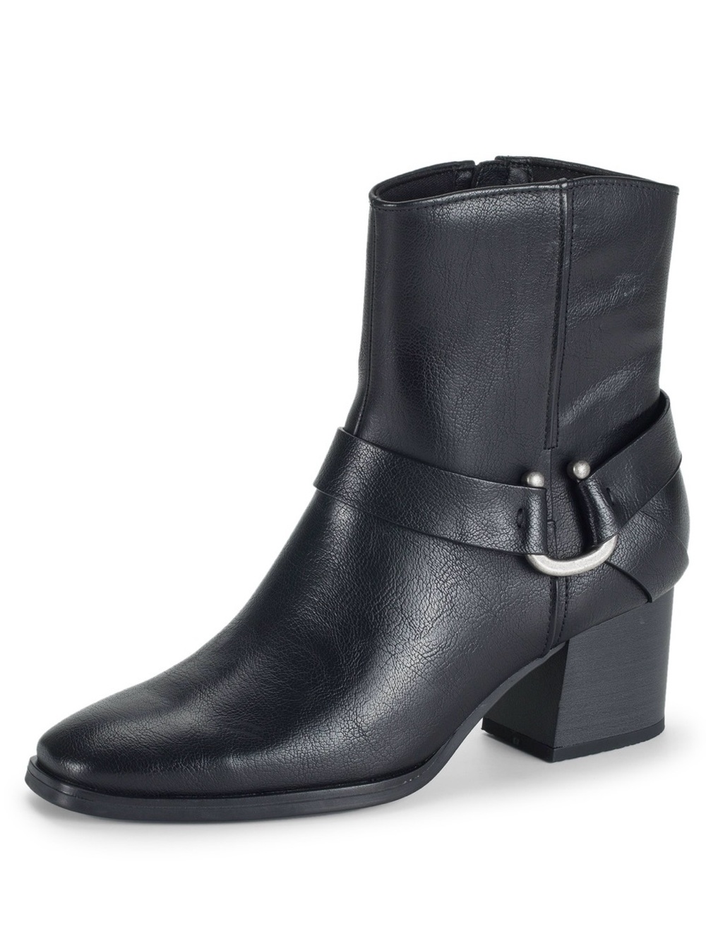 BareTraps Tiana Black Harness Accent Block Heel Ankle Booties